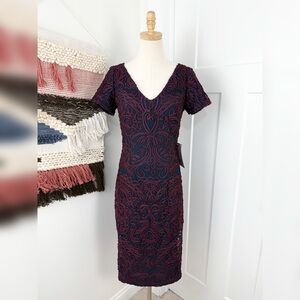 JS Collections Soutache Cocktail Dress Navy Blue Burgundy Sz 4 NWT
